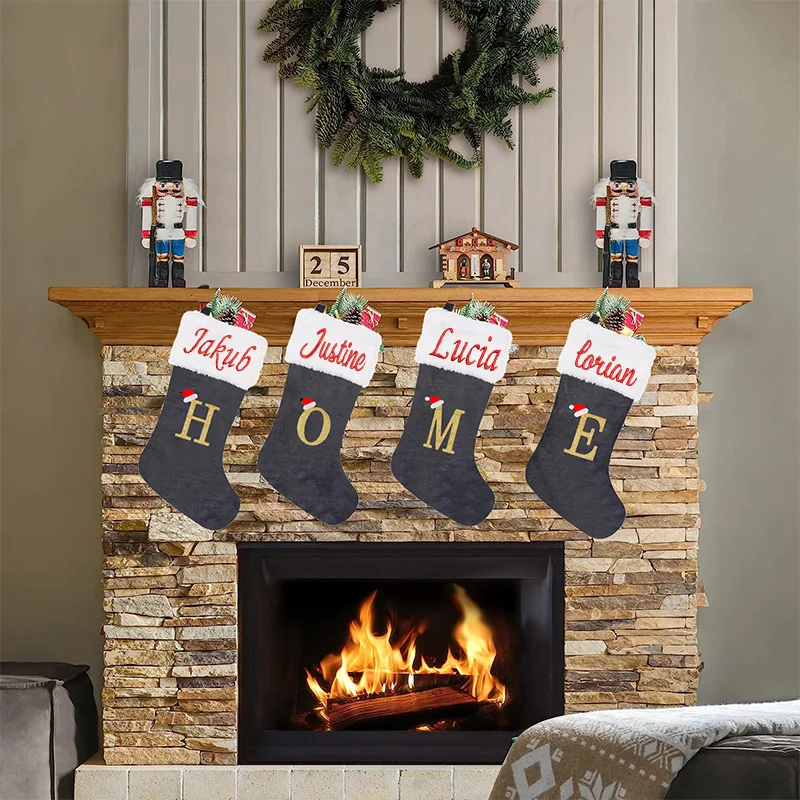 

Personalized Customization Christmas Large Fleece Embroidery English Letter Decorative Socks Christmas Socks Gift Bag Christmas