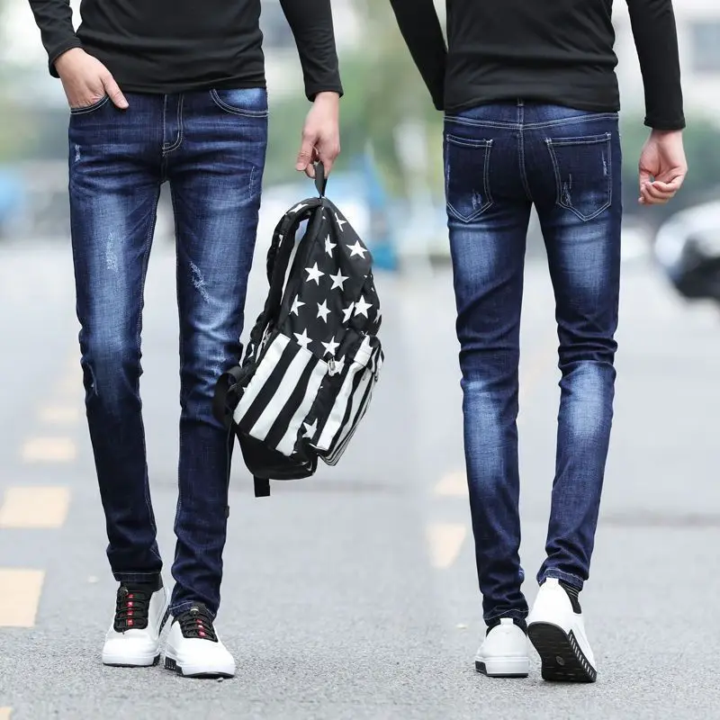 High Quality 2025 New Stretch Jeans Men's Teen Casual Pants Men's Korean Slim-fitting Small Feet Trousers Jeans Man Pants