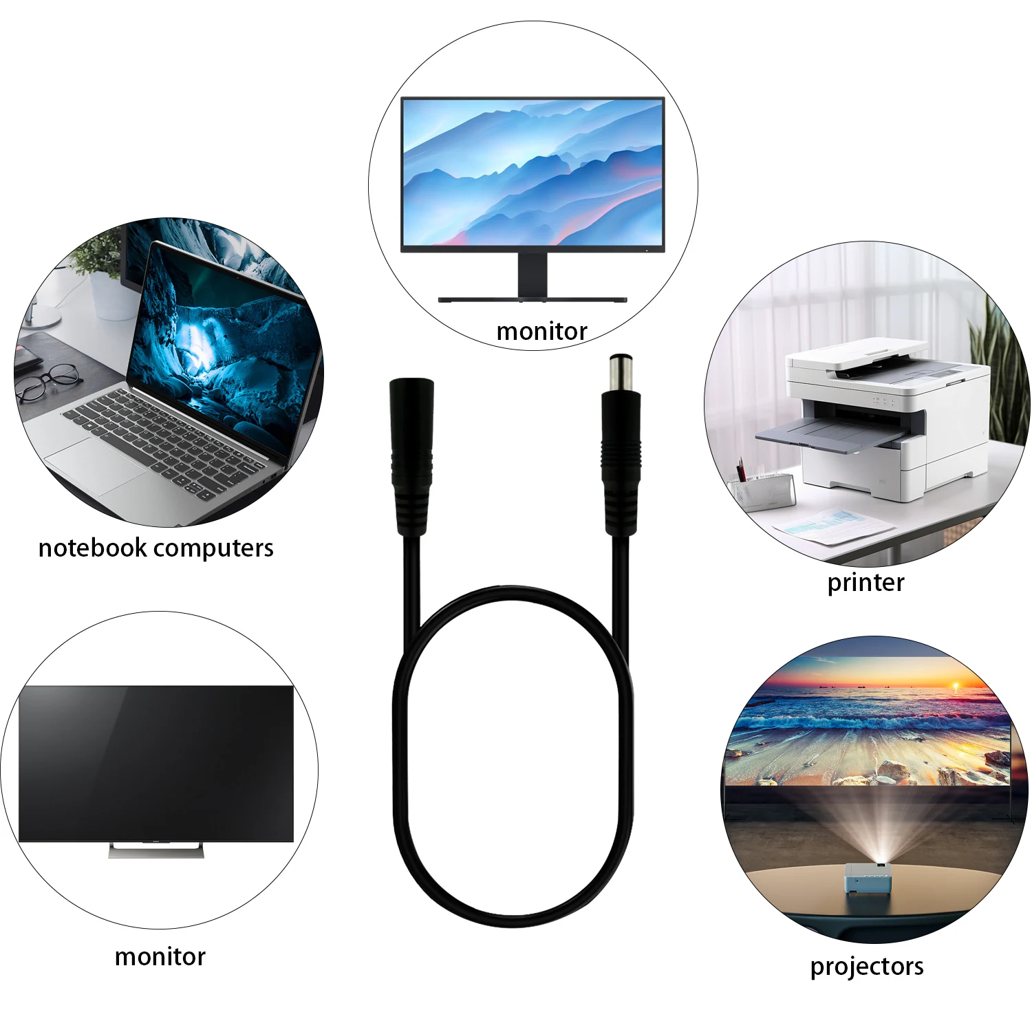 12V/19V/24V Laptop Monitor Power Adapter Cable DC7.4×5.0mm Plug Extension Cable for Computer Monitor Screen Charger Connector