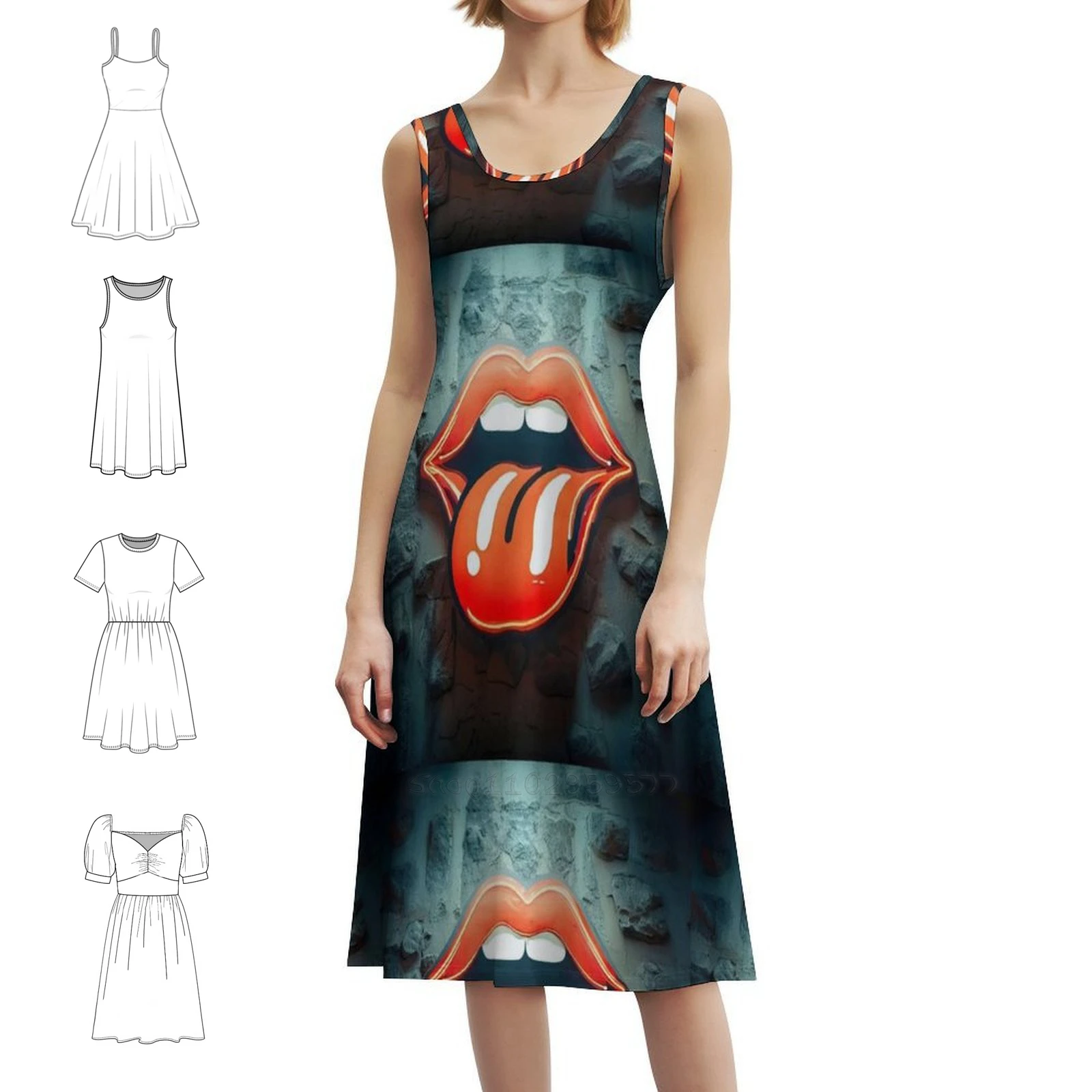 ضوء النيون على الحائط الحضري: فستان على الطراز الكوري لللسان والشفاه للنساء فستان كاجوال أنيق للحفلات أو الارتداء اليومي ضوء النيون #1