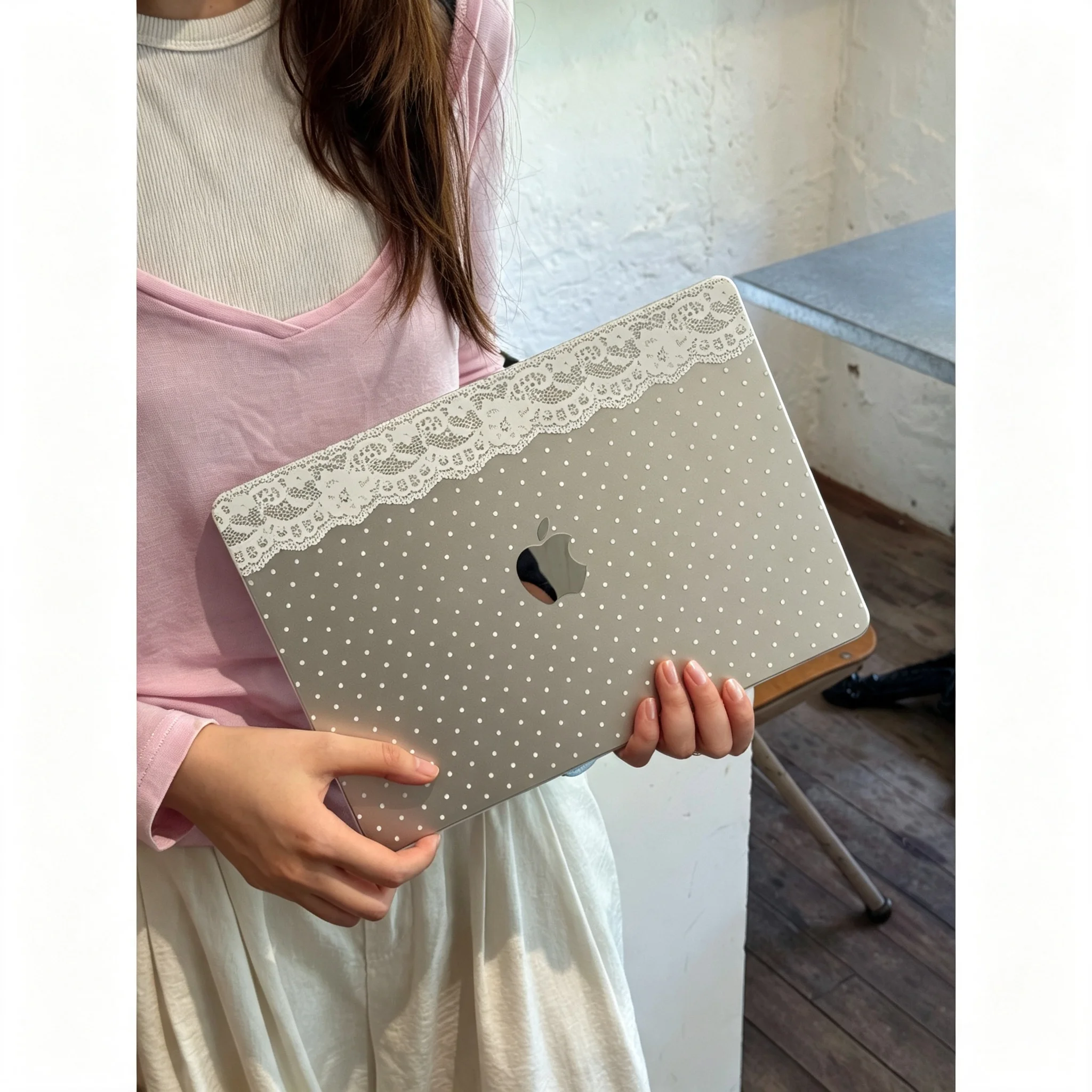 KIns Lace Polka Dots Crystal Laptop Case For Macbook Air 13.6 M4 NEO 15 M3 Hard Cover For Mac Book Pro 13 M1M2 14 M4 M5 16