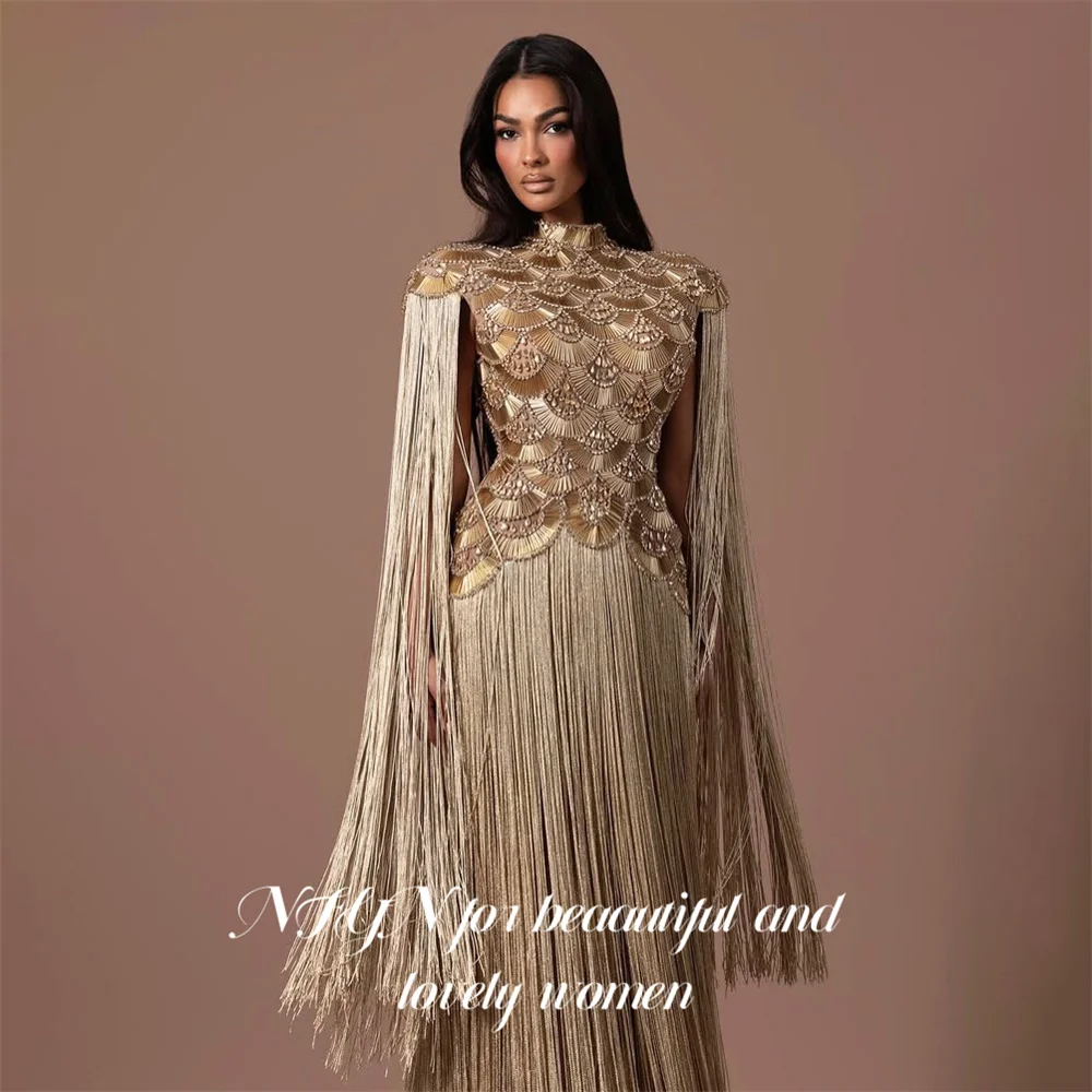 NFYN Golden Evening Dress High Neck Off Shoulder Party Dress Straight Glitter Sequin vestidos de fiesta Prom Gowns Customized image 5