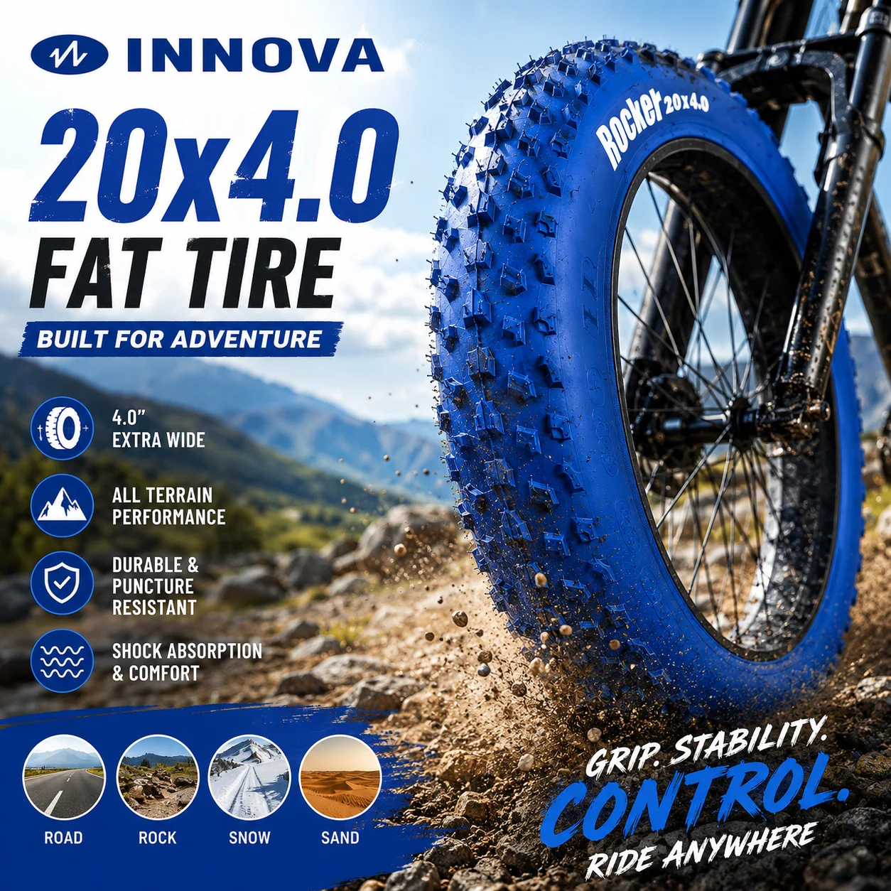 

INNOVA Bicycle ATV Beach Bike Tire 20x4.0 City Fat Bike Tires Ultralight 1475g Wire Bead Blue Color High Quality