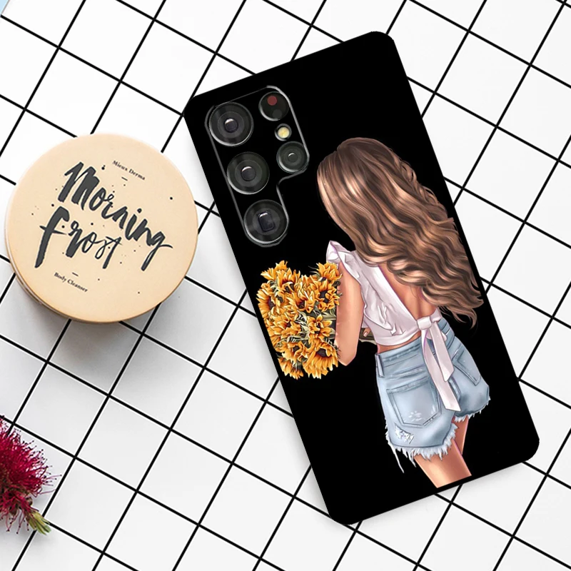 Baby Mother Brown Girl Family Case For Samsung Galaxy S23 S21 Ultra S22 S20 FE S8 S9 S10 Note 10 Plus Note 20 Ultra Cover