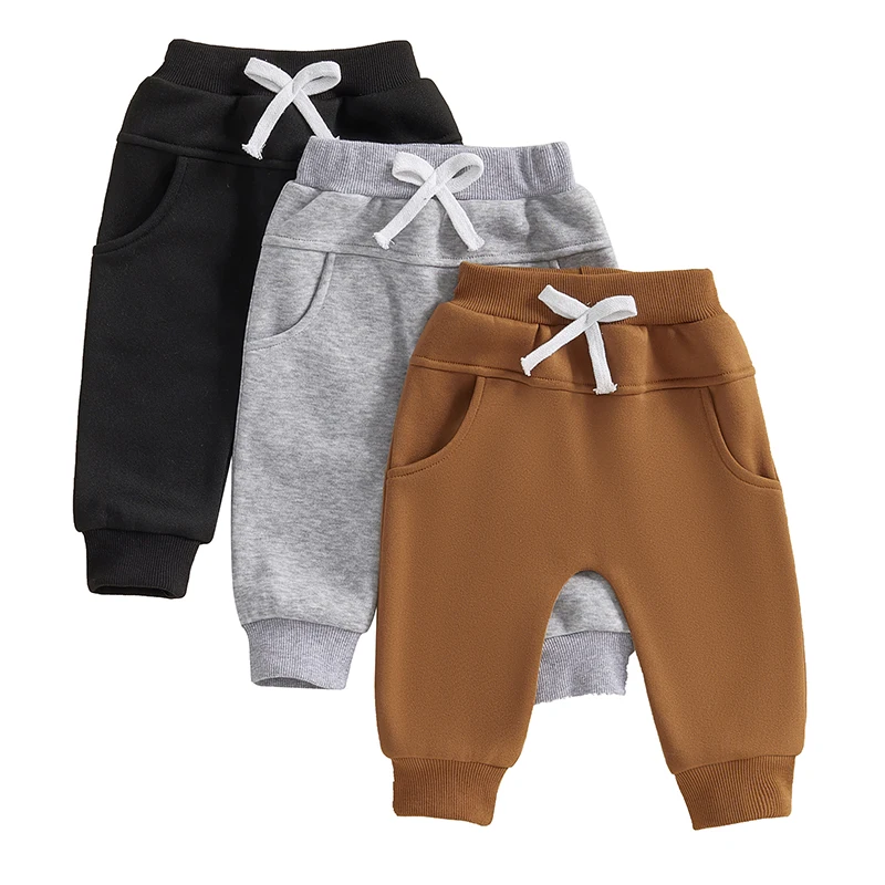 Toddler Baby Boys Sweatpants 3 Pack Solid Color Elastic Waist Trousers Bottoms Casual Pants Long Pants