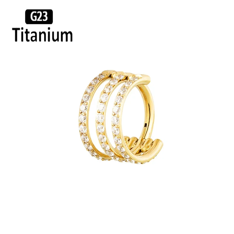 

G23 Titanium Ring CZ 3 Row Conch Cartilage Hoop Daith Tragus Helix Rook Lobe Earring Hinged Segment Clicker Nose Septum Piercing