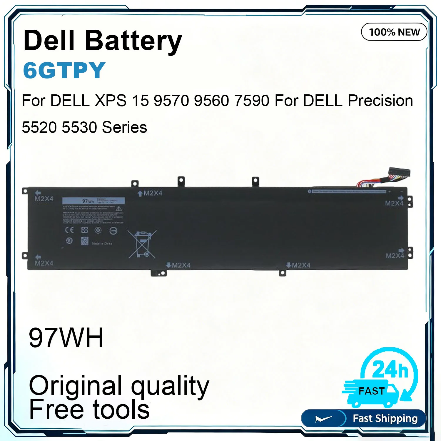 New 6GTPY Laptop Battery For Dell XPS 15 9570 7590 Precision 5540 5530 Series 11.4V 97Wh  5XJ28 GPM03 P56F H5H20 100% Testado