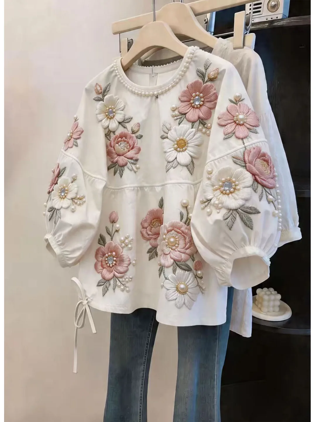 Fashionable Casual Printed Beaded T-Shirt Korean Style Loose Fit Autumn New Arrival Women's Clothing Trendy Commute Style
