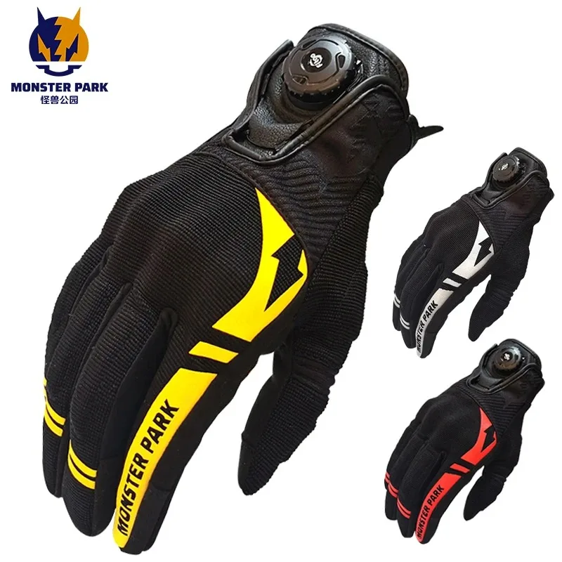 

MONSTER PARK Motorcycle Gloves Adjustable Knob Full Finger Touch Screen Gloves Breathable Anti-Shock Riding Moto Gloves For Men