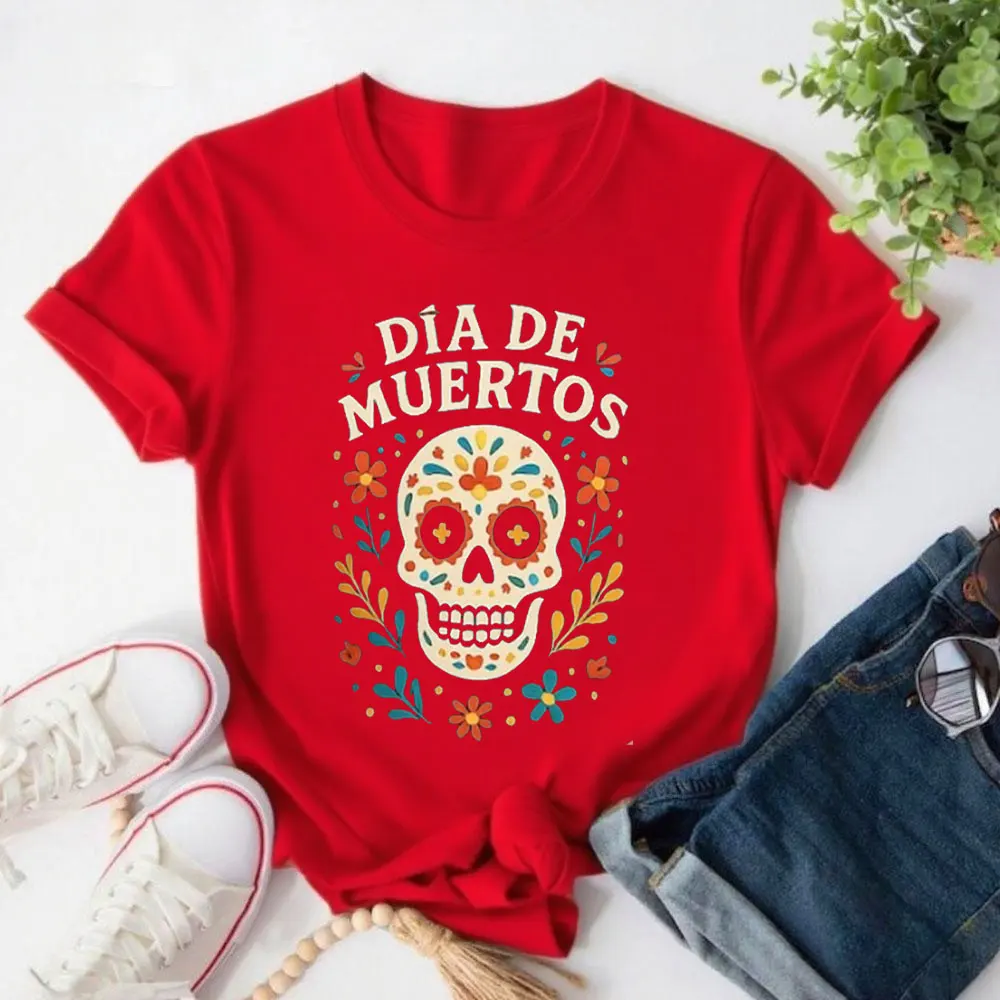 유니섹스 데이 오브 더 데드 티셔츠 정통 멕시코 티셔츠 컬러풀한 해골 프린트 축제용 멕시코 의류 O넥 고품질 면