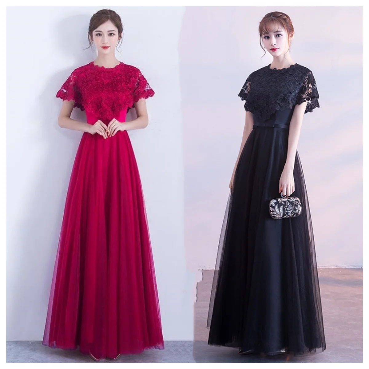 WYHS-110#Black Wine Red Quinceanera Evening Dress For Women 2024 New Banquet Host Slim Fit Long Dress Toasting Cheap Wholesale