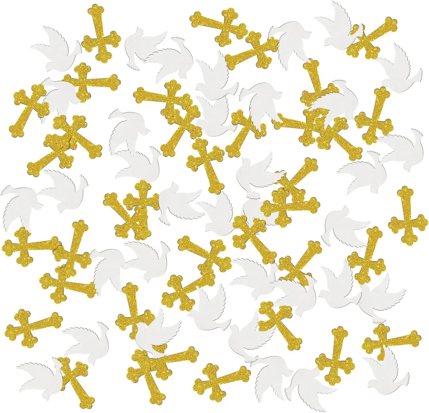 100 piezas de confeti brillante con forma de cruz y paloma, adecuado para bodas, cumpleaños, bautizos, eventos religiosos, decoración elegante para fiestas