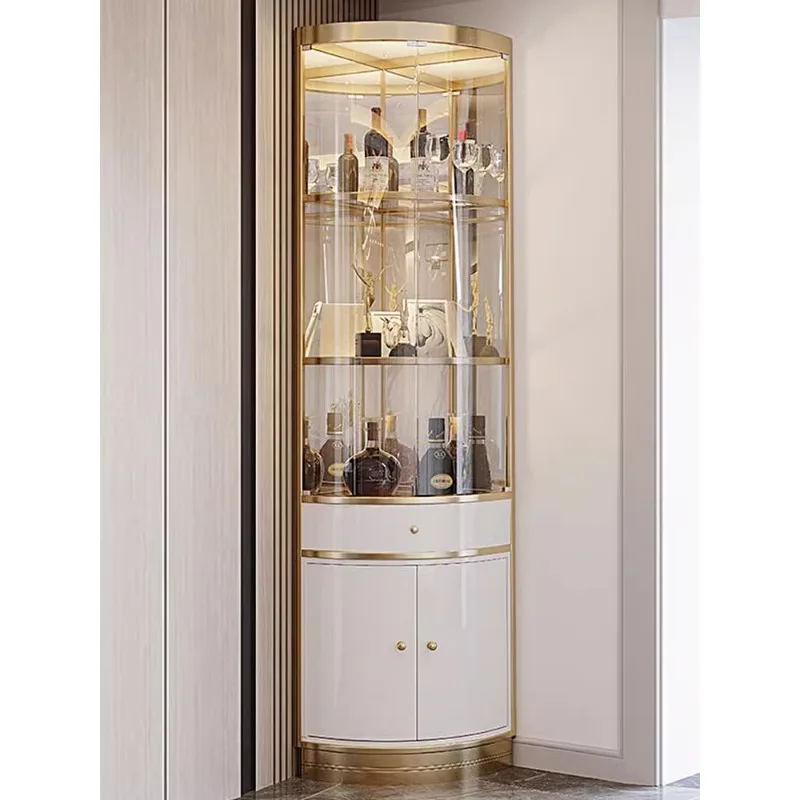 glass wine cabinet, triangular, living room corner, fan corner cabinet, corner wine against the wall