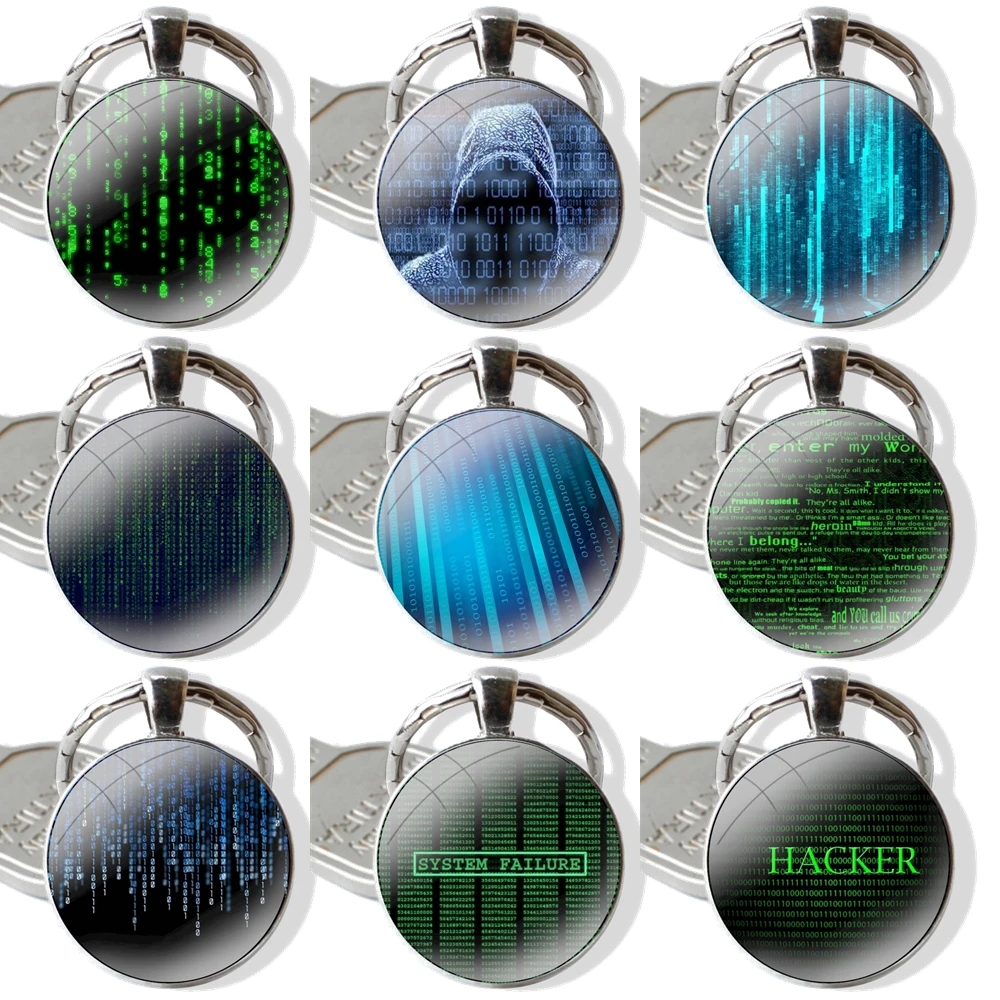 Keychain Glass Cabochon Metal Pendant Classic Men's Women's Keyring Hacker Computer Code Art