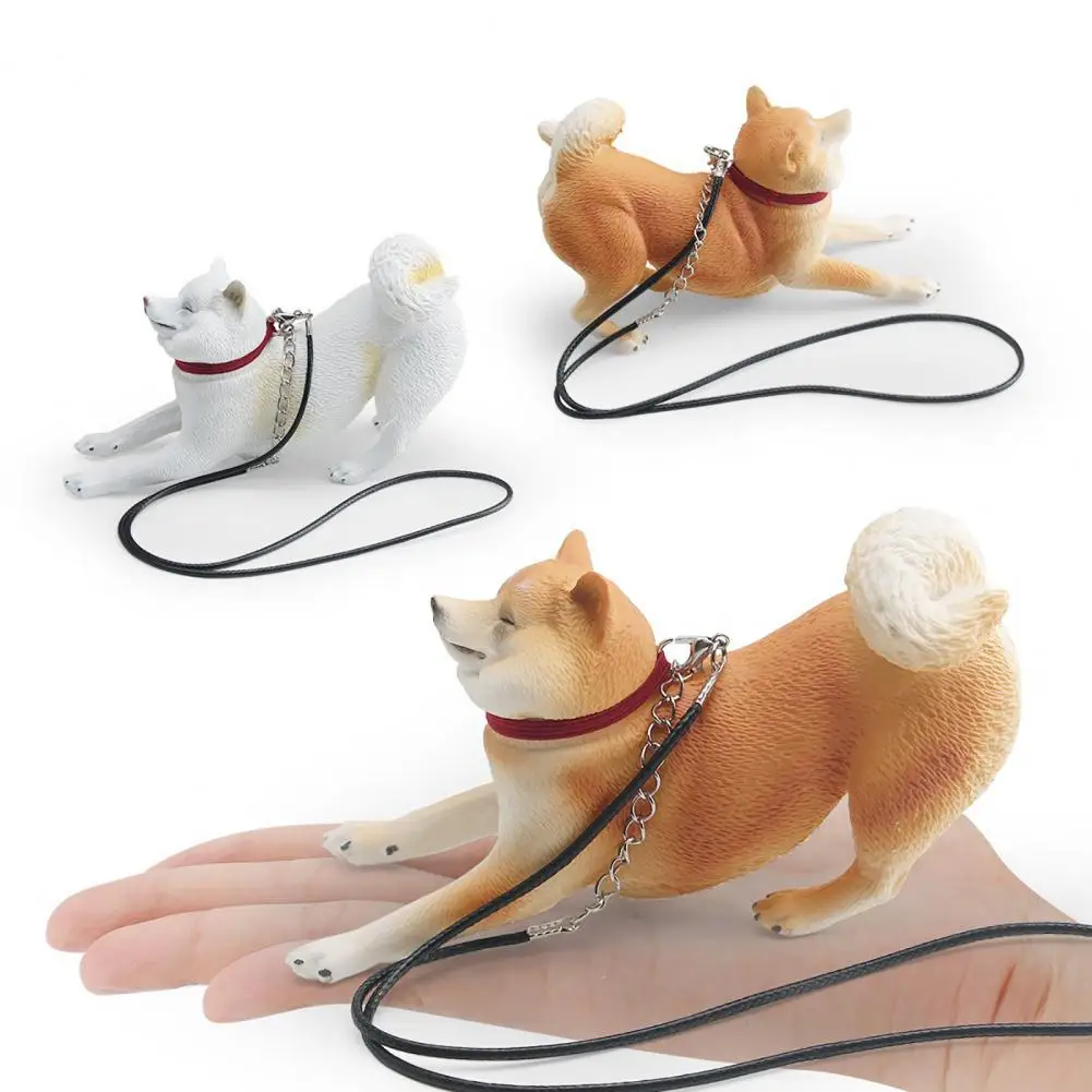 Dog Figurine with Rope Simulation Dog Figurine with Chain Rope Miniature Sitting Dog Statue Sculpture Educational Toy for Lovers