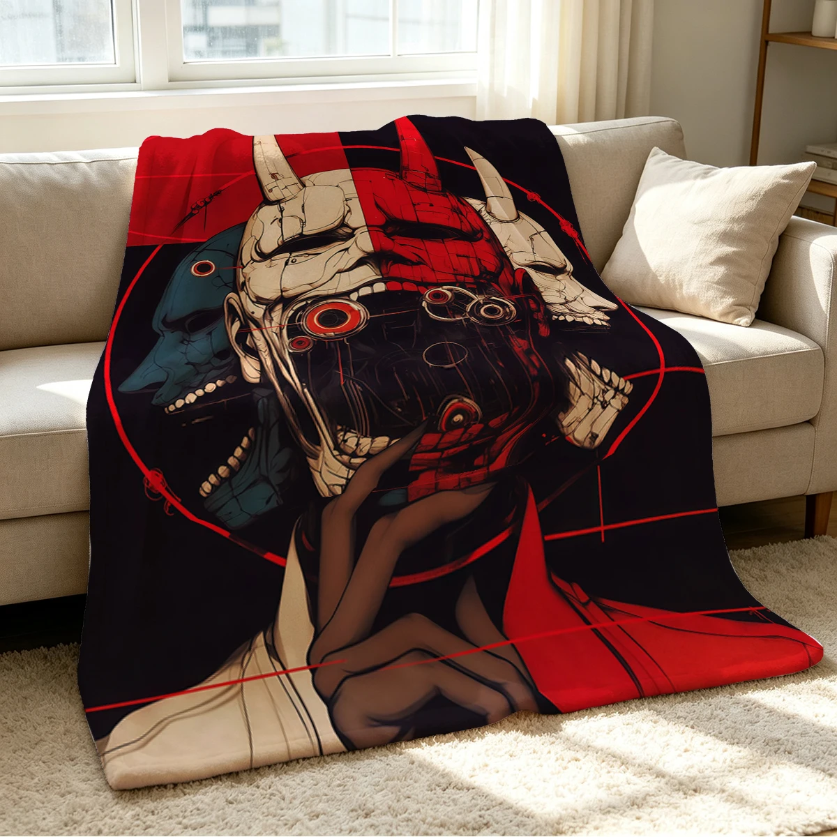 Demon Mask Blanket Soft Cozy Throw for Sofa Bed Festive Holiday Decor Gift for Kids and Adults,Lightweight and Warm
