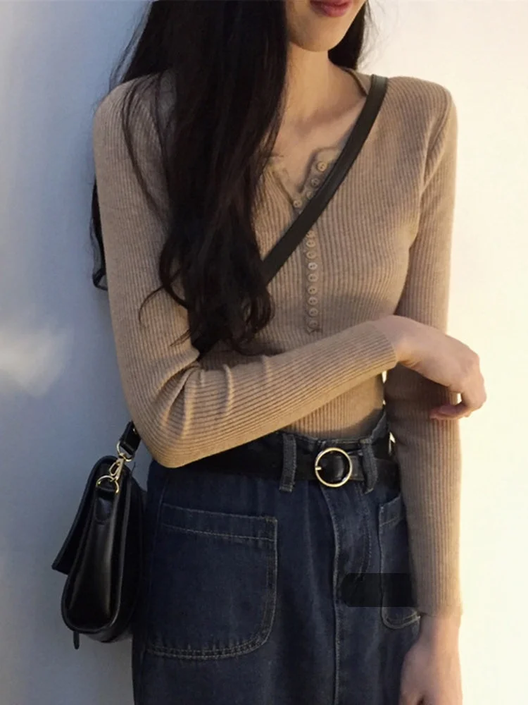 

ay Knitted Sweater Women's Spring 2026 New Design Long Sve Casual Sle Inner Wear Versatile Base irt Cotton Fabric