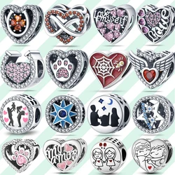 Plata De Ley 925 Christmas heart Flower cat paw mother child girl charms Fit Original 925 3mm Bracelet jewelry for women