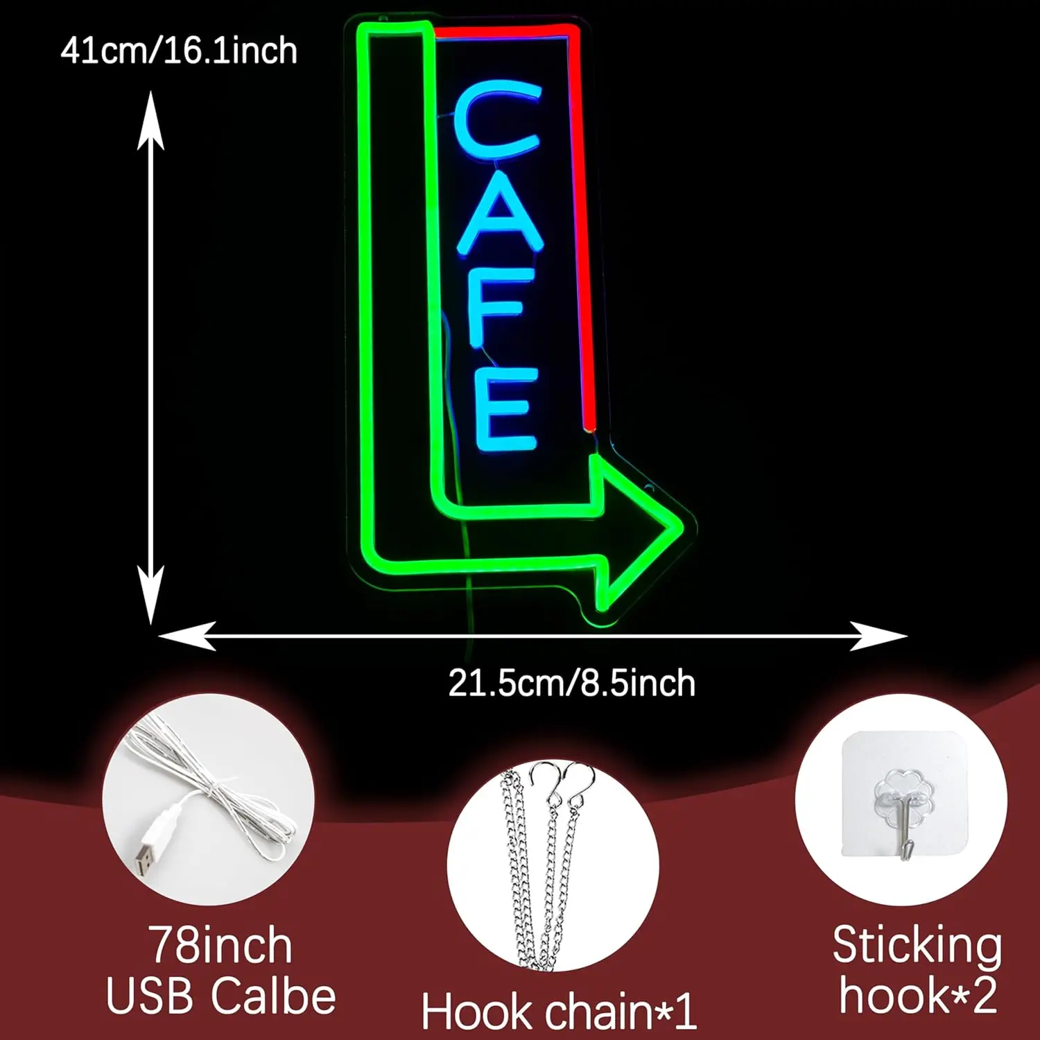 Cafe LED Neon Sign for Wall Decor Coffee Shop Light Dimmable 5/12V USB Green Arrow for Restaurant Bistro Man Cave Coffee Bar