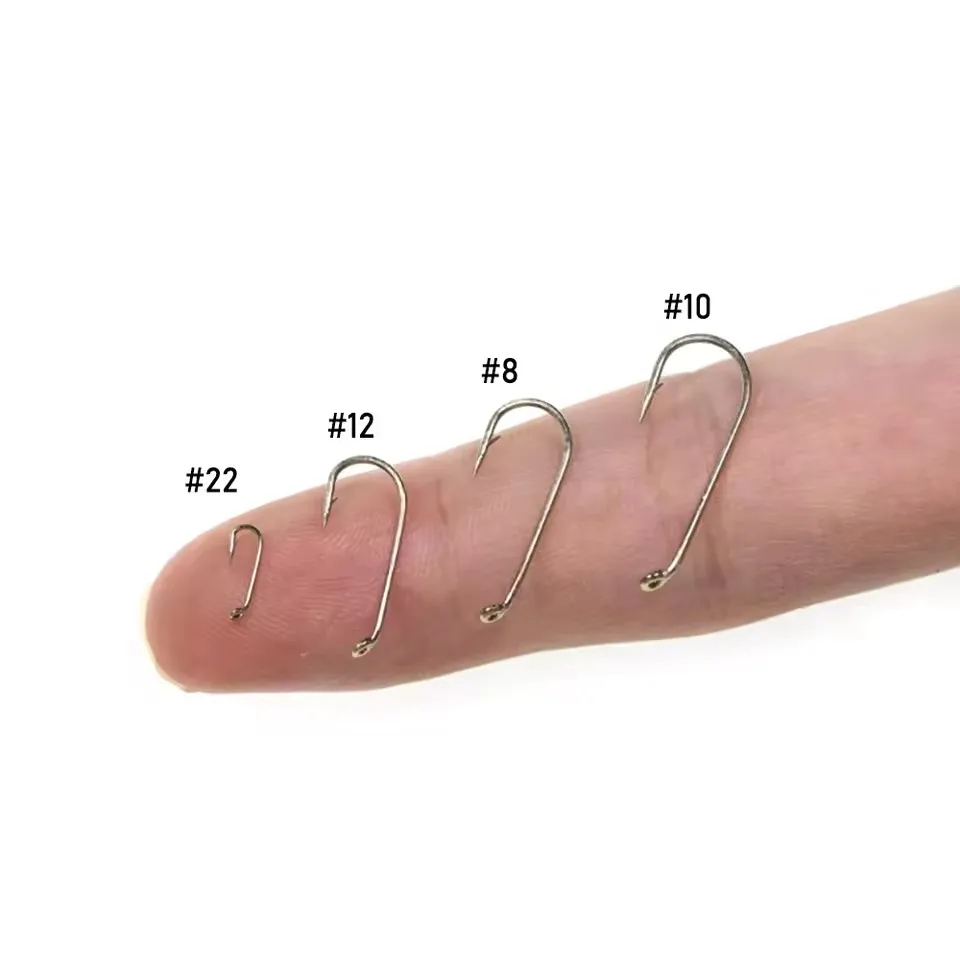 100 Stück 1X Langstieliger Down-Eye Trockenfliegenhaken # 8- # 22 Nymphen-Bindehaken aus scharfem Kohlenstoffstahl für Forellen – Standarddraht – Detail 6