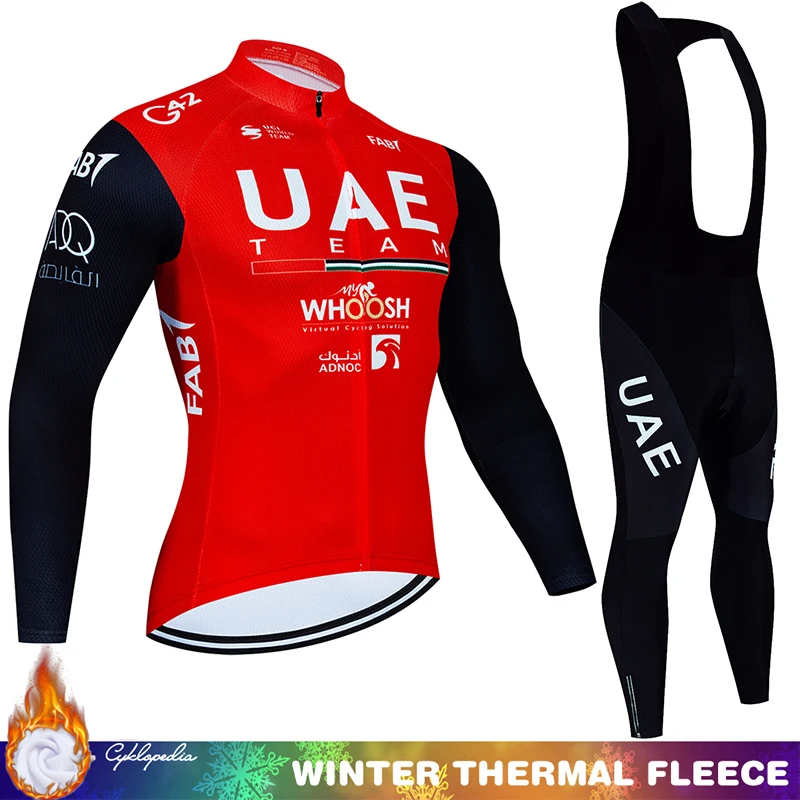 

Winter Thermal Fleece Cycling Bib Suit Man UAE Jersey Men Road Bikes Men's Clothing Retro Clothes Mens Outfit Bicycle Set 2024