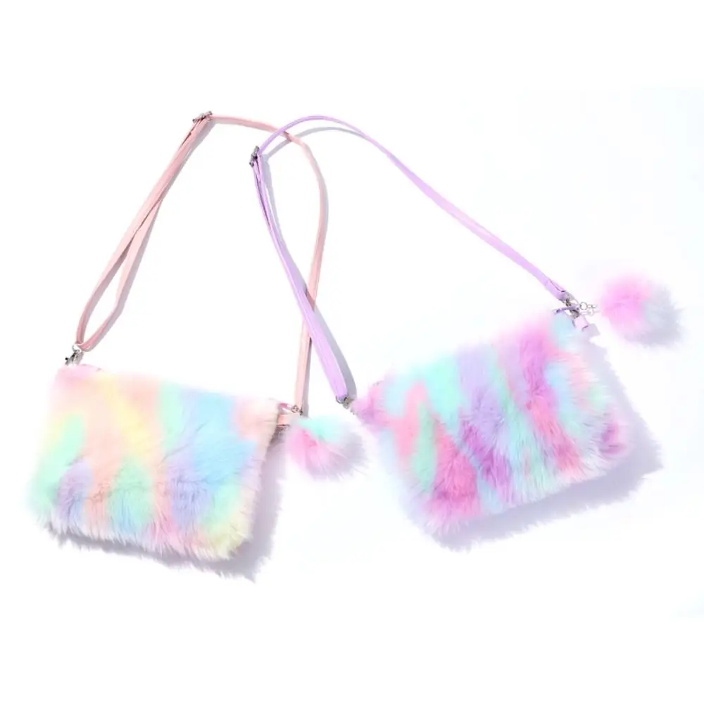 Borsa a tracolla in peluche arcobaleno borse in pelliccia colorata borse a tracolla moda donna borse a mano per ragazze cinture regolabili cartelle