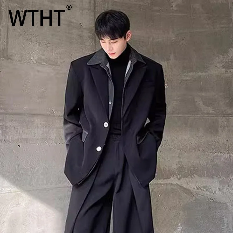 

WTHT модный мужской джинсовый пиджак из двух частей, модный осенний пиджак 2023, мужская куртка с отложным воротником и длинными рукавами 2A1844