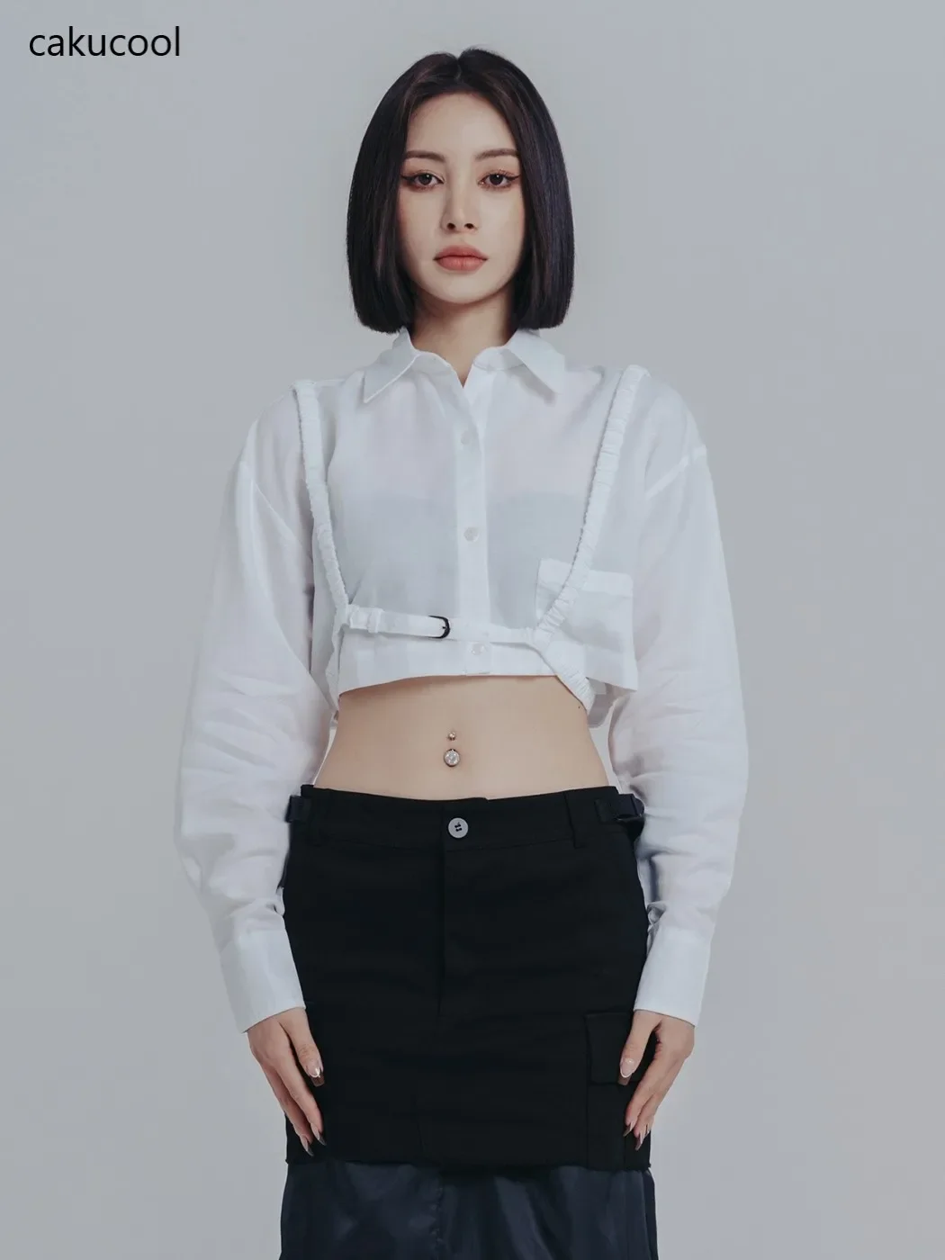 Cakucool Brief Design Pure White Crop Top Women Long Sleeve Blouse Short Linen Shirt Simple Normcore Casual Women's Shirt Blusa