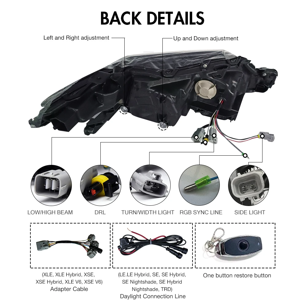 زوج العارض عدسة DRL RGB تشغيل ضوء LED مجموعة مصابيح أمامية لتويوتا كامري 2018 2019 2020 2021 2022 2023