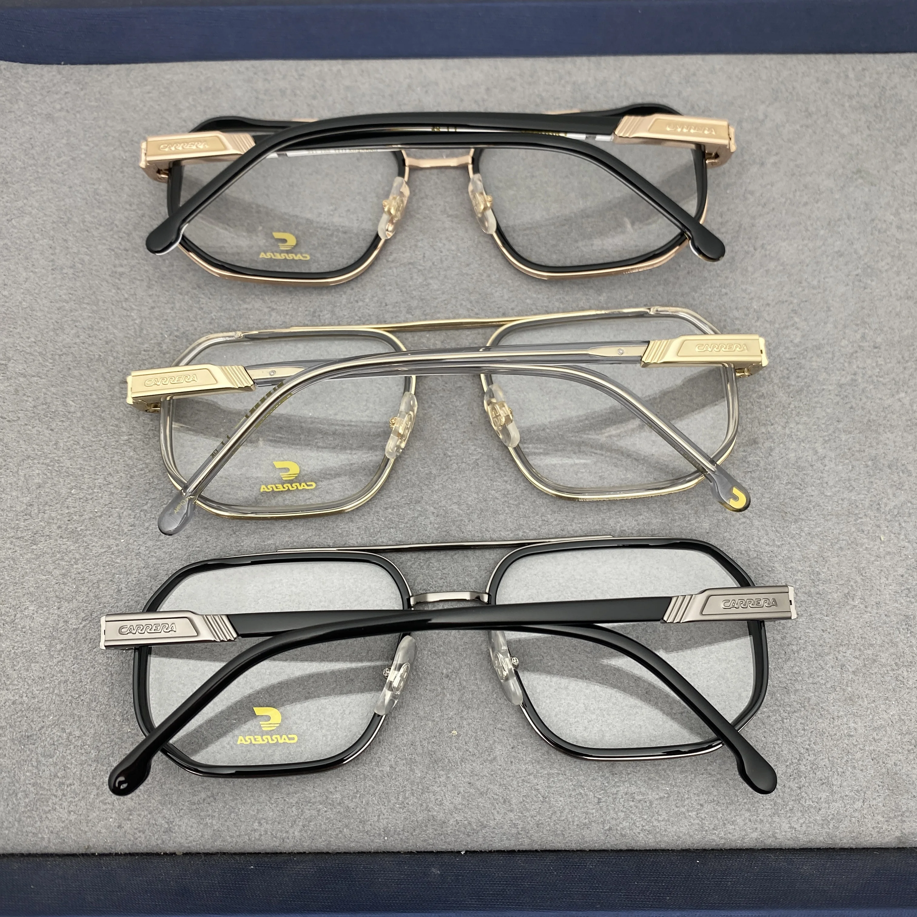 CARRERA 1137 Autentyczne Modne Okulary Damskie z Podwójnym Mostkiem Przezroczyste Anty-Blu-Ray Retro Męskie Pilotki Optyczne