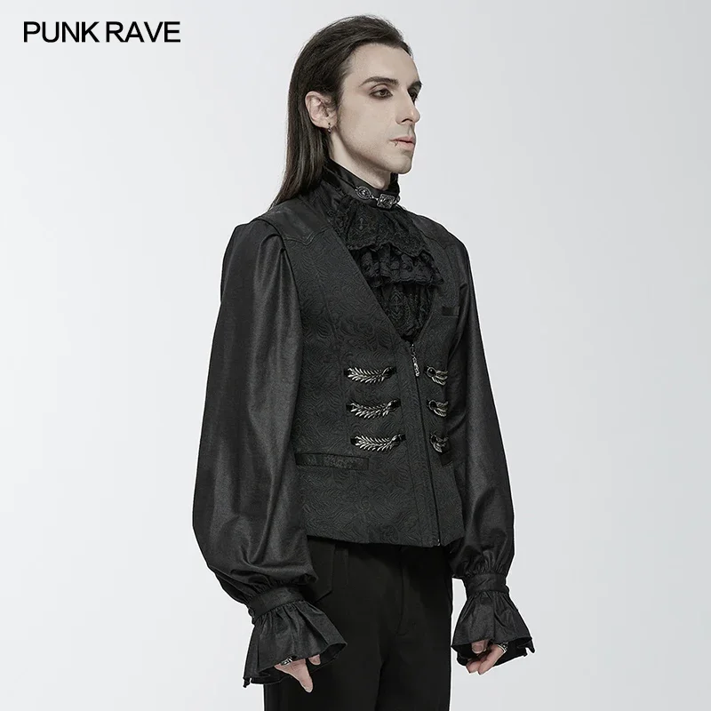 PUNK RAVE Men's Gothic Dragon Scale Jacquard V-neck Gentleman's Vest Nobility Enriching Party Club Man Tops