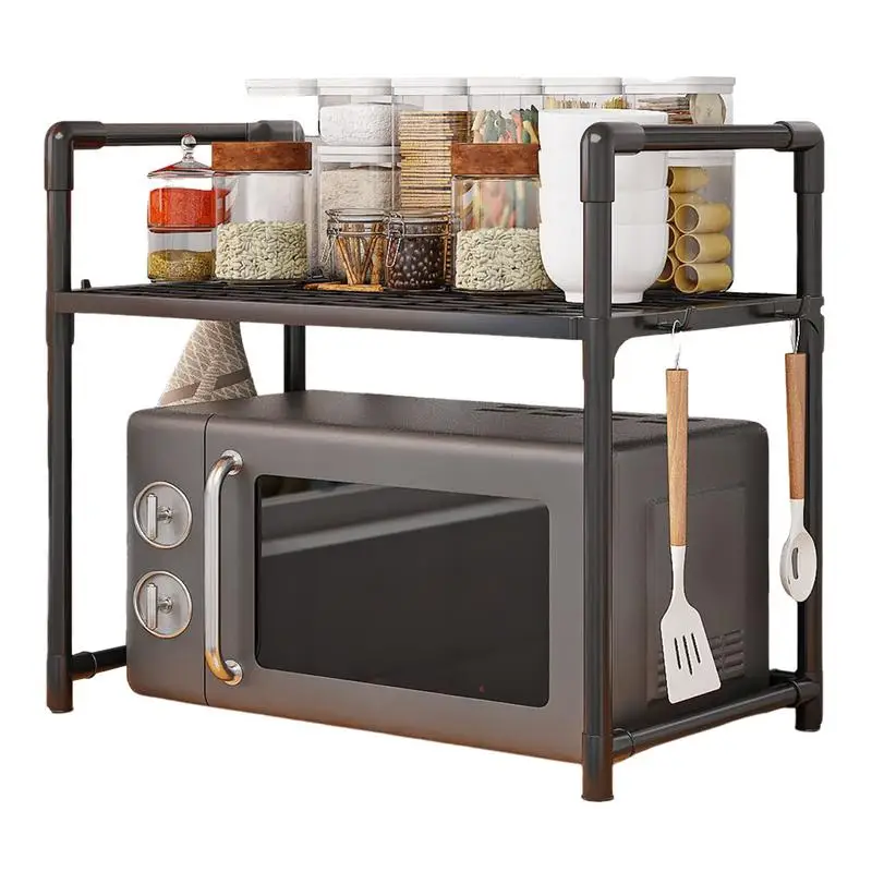 microwave oven rack No drilling thickened oven bread machine rack double-layer kitchen with handrail hook seasoning storage rack