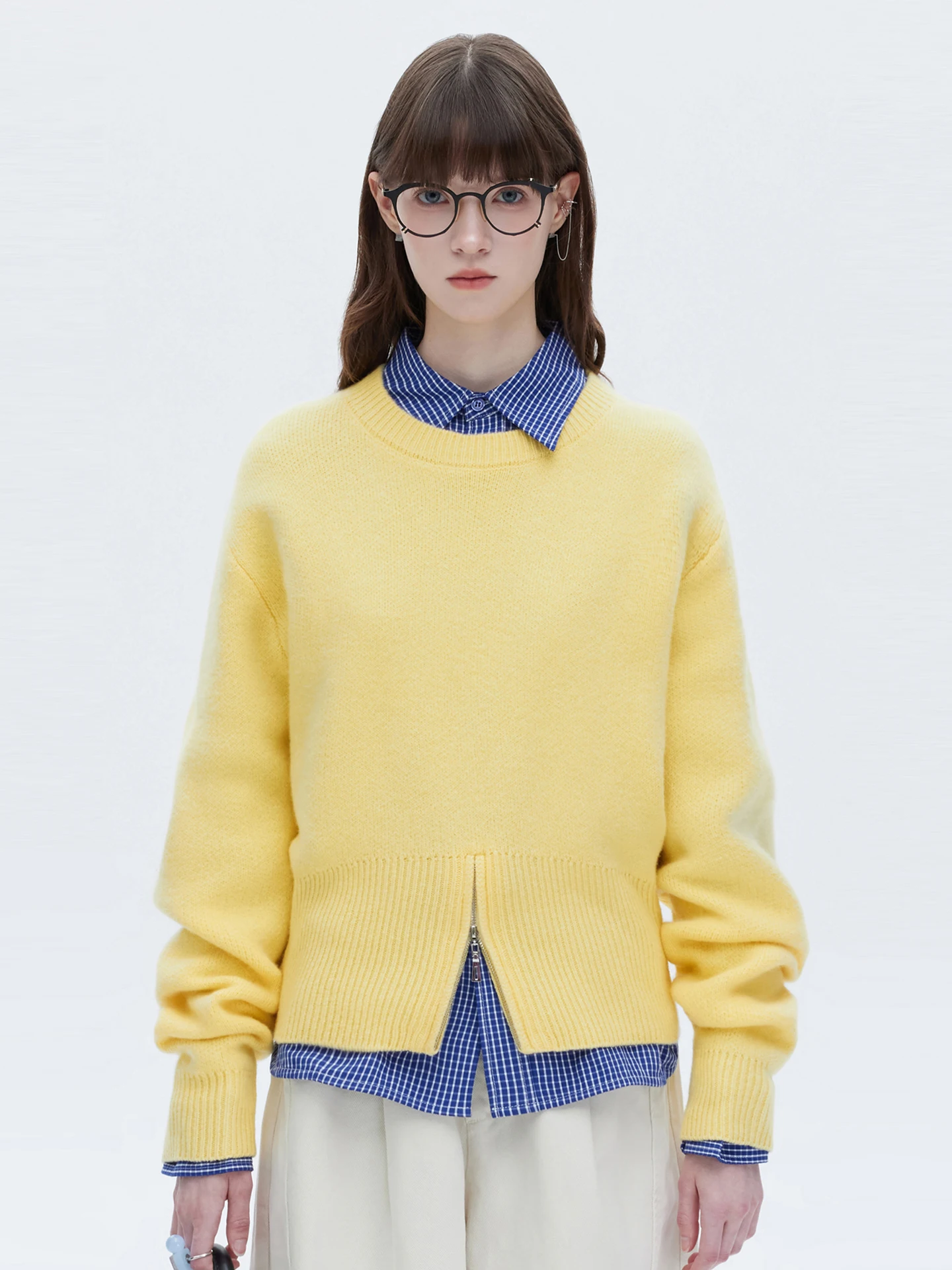 

Женский свитер из 100% шерсти, вязаный, с рукавами «летучая мышь», весна 2026, желтый, с круглым вырезом, без молнии, свободный крой, для повседневной носки