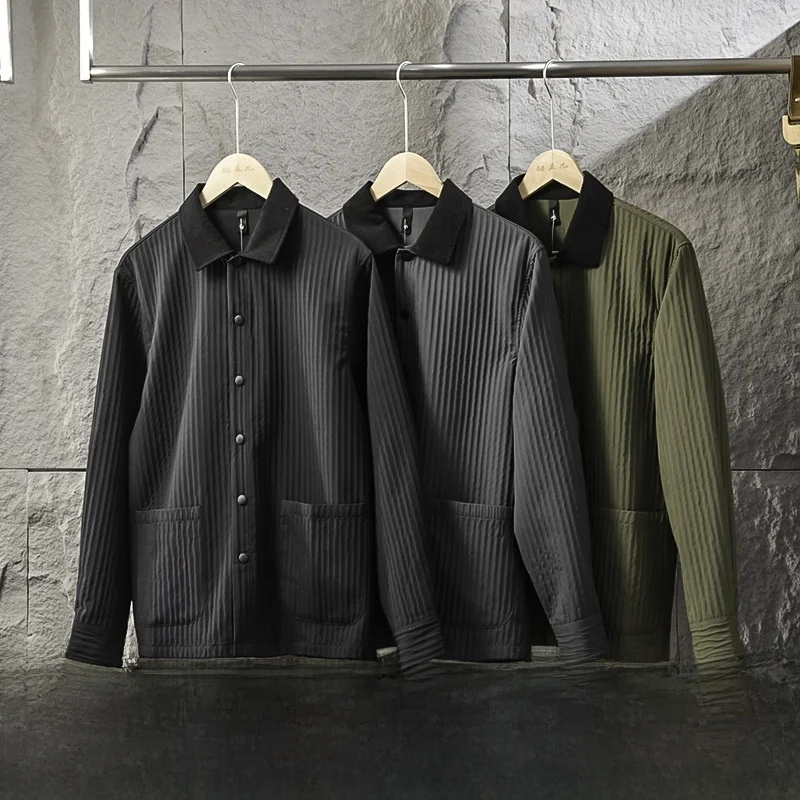 

Мужская легкая рубашка-куртка в стиле ретро с цветовыми блоками, весна 2025, модная городская модель свободного кроя, с длинным рукавом, стандартной длины