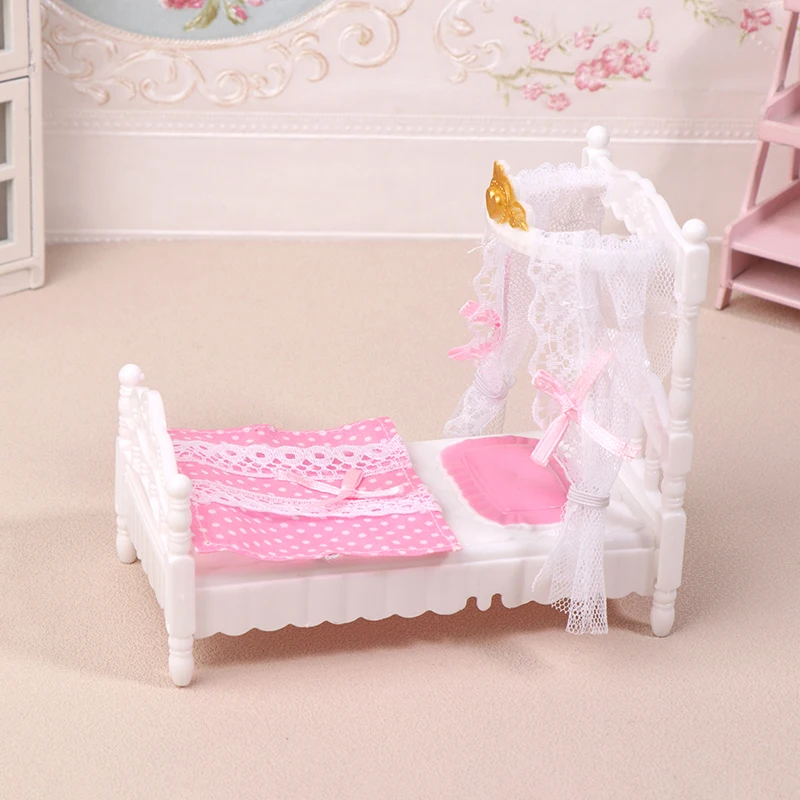 1/12 Dollhouse Princess Bed Bedsheet Mosquito Net Kit Dollhouse Bed Room Furniture Decoration Dolls House Accessories