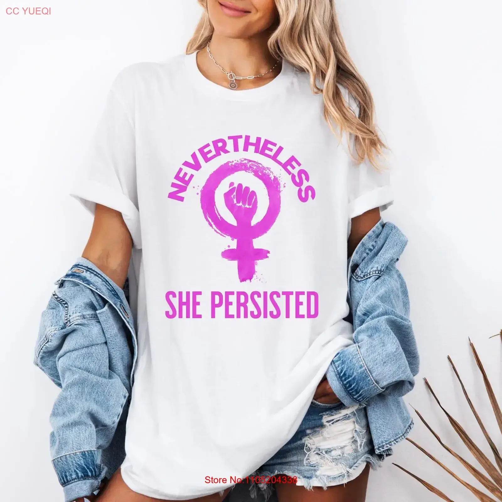Sans jamais elle persisté t-shirt féministe femme forte résiliente femmes femme puissance vintage lavé homme unisexe polyvalent