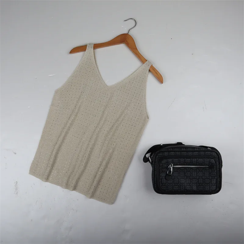 

Hot Full Diamond Fashionable Loose Knit V-Neck Vest For Summer Exterior And Interior, With A Trendy Base