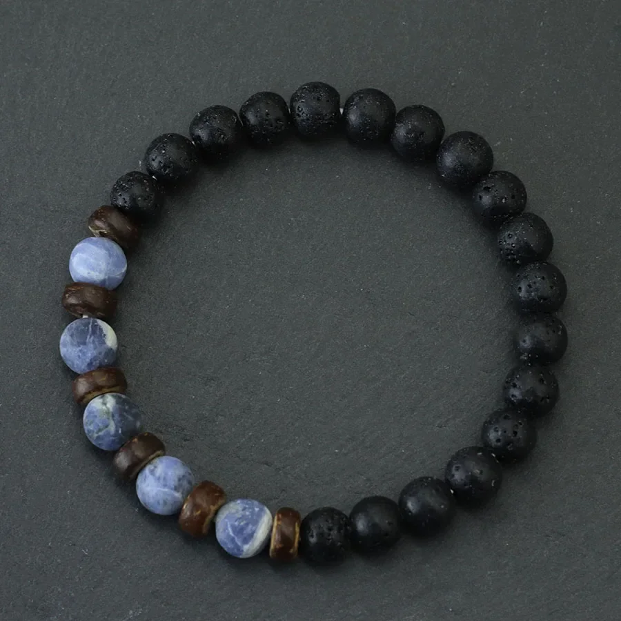 Pulsera de piedra helada de primera calidad para hombre, brazaletes de cuentas de madera con ojos de tigre de sodalita de sangre volcánica Natural de 8mm, joyería de protección para hombre