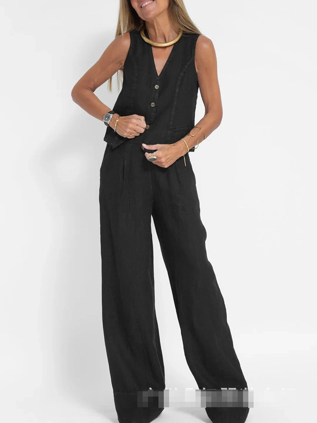 

Casual Patchwork Vest And Pants Set Women's Faion Ensemble Long Pants Polyester Fabric Spring 2024 Collection