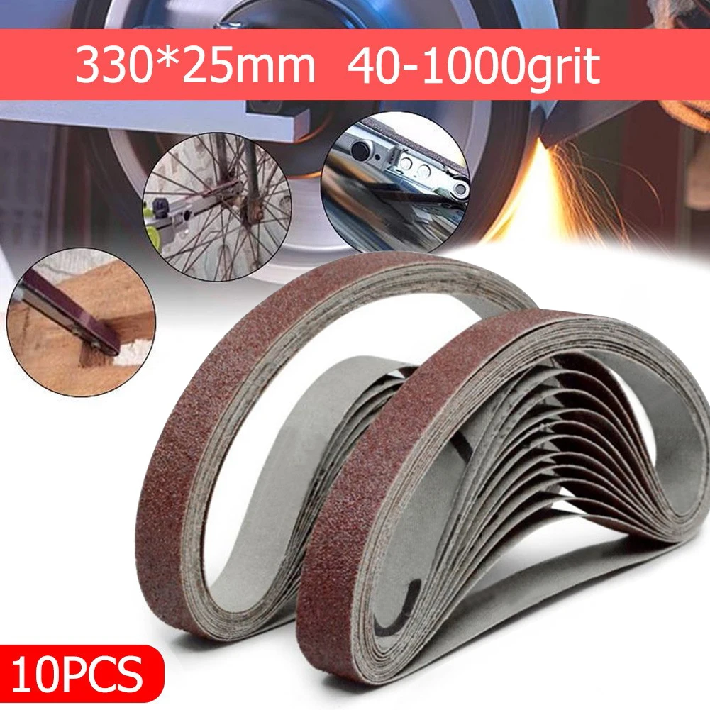 10pcs Sanding Belts 40-1000Grit 25*330mm Wood Soft Metal Polishing Sandpaper Abrasive Bands For Angle Grinder