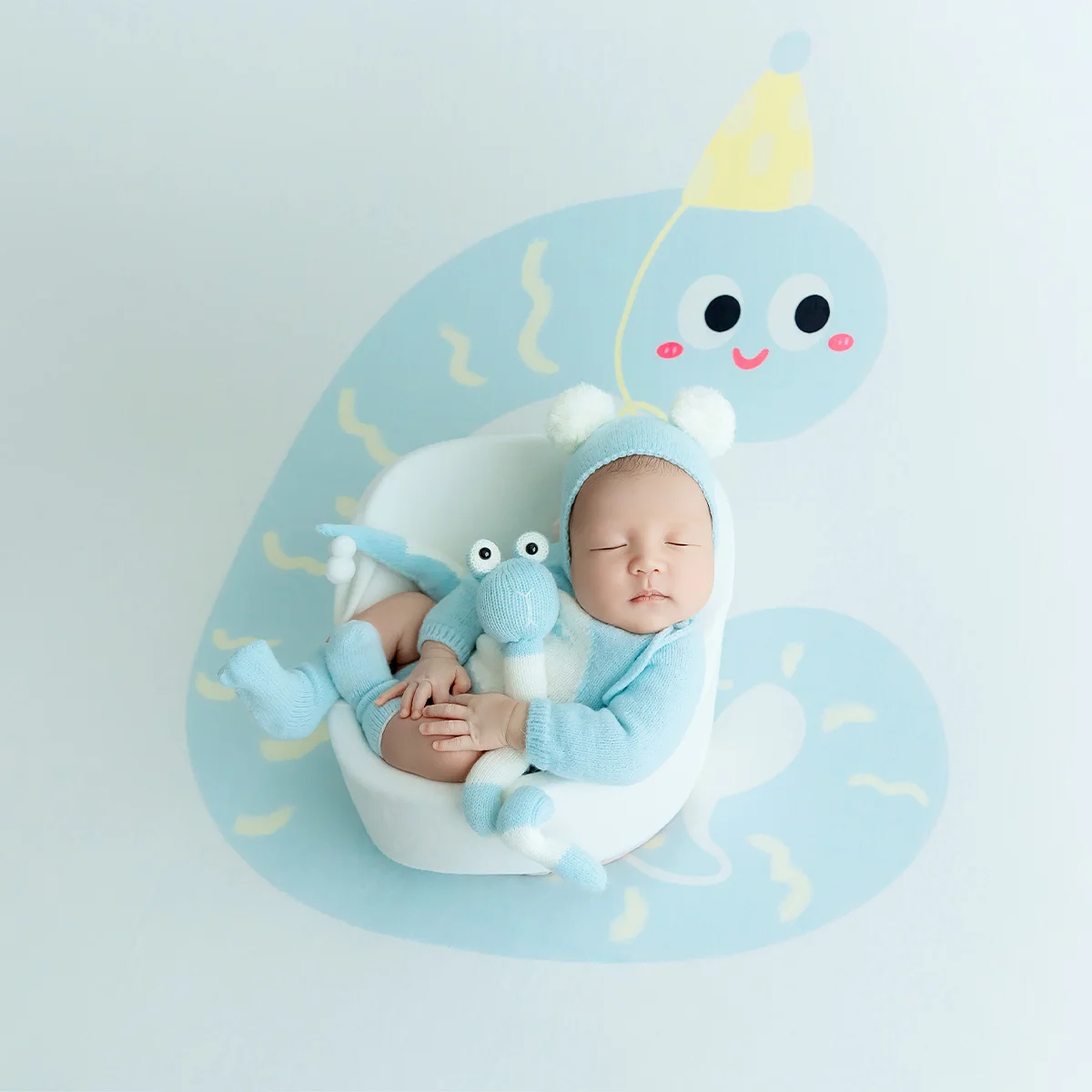 Tahun 2025 kostum fotografi bayi tema ular cantik Bodysuit rajut dengan Set topi ekor boneka alat peraga foto latar belakang ular kartun