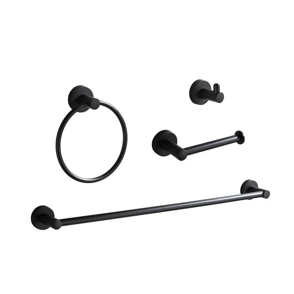 Juego de accesorios de baño negro mate, 4 piezas, toallero de baño ajustable de 24 pulgadas, juego de accesorios de baño