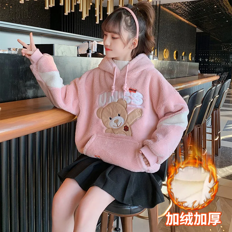 

Girls Sweatshirts Tops Overcoat Outwear 2022 Lovely Thicken Warm Winter Autumn Plus Size School Children's Clothing