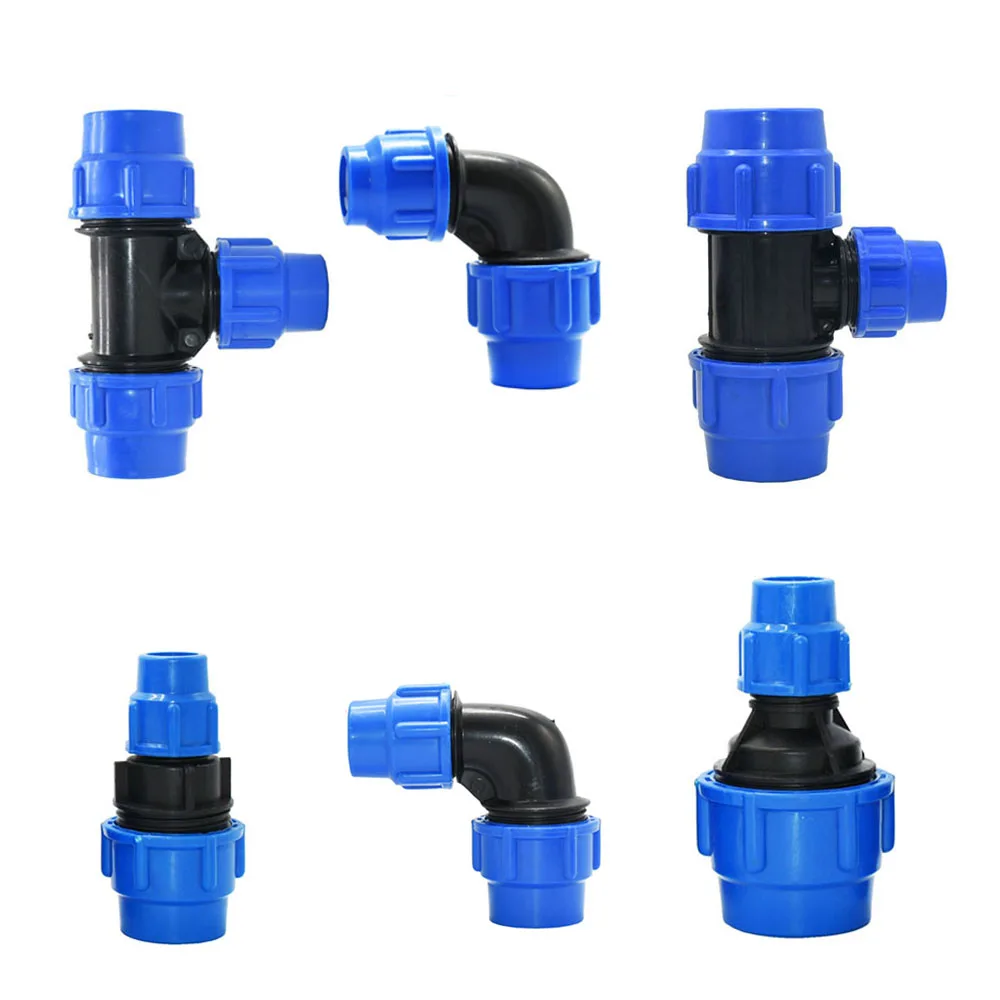 20/25/32/40/50/63mm PE Tube Tap Water Splitter Tee Elbow Plug Coupler Plastic Quick Valve Connector Irrigation Pipe Fittins
