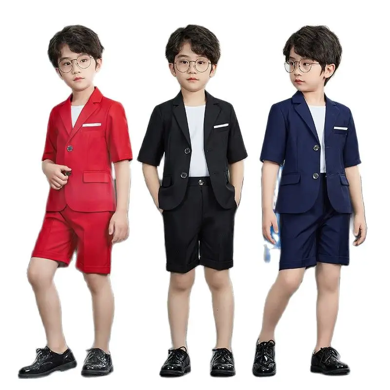 Boys Summer Solid Short Sleeve Suit Jacket Short Formal Dress Kids Wedding Blazer Child Photography Suit Toddler Tuxedo Costume