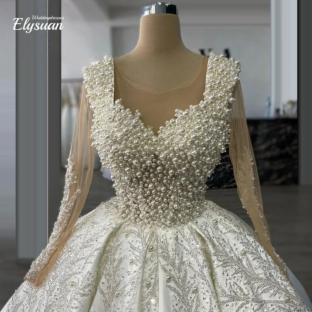 Robe De mariée princesse personnalisée, effet d'illusion, col, manches longues, avec des appliques De perles, robes De mariée pour fête De mariée