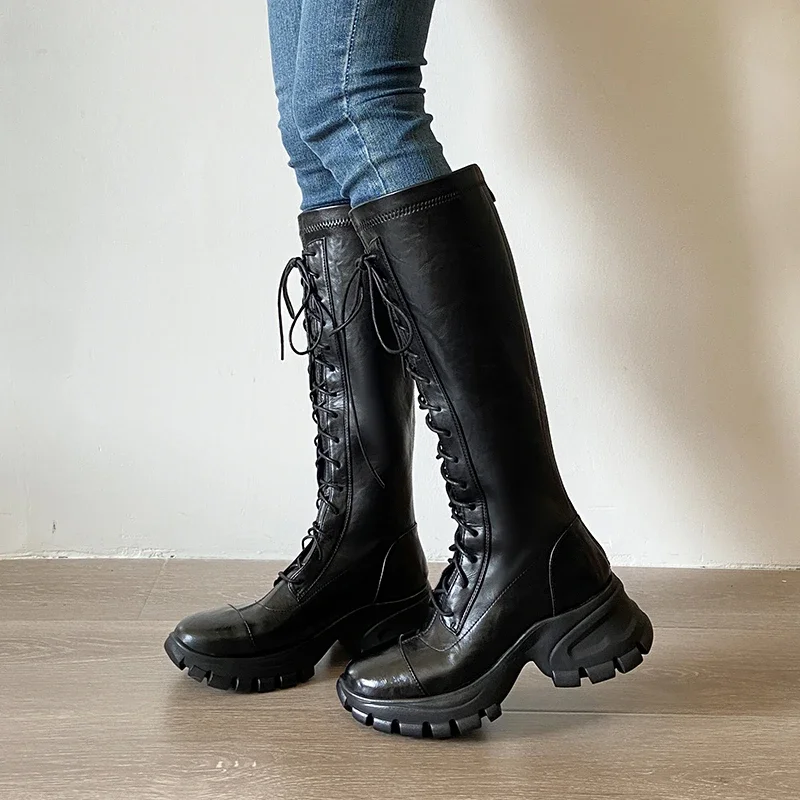 أحذية نسائية لخريف وشتاء 2025 جديدة سوداء طويلة من الصوف أحذية فارس أحذية البضائع #5