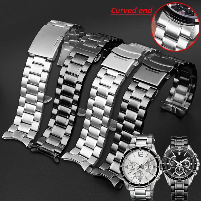 Bracelet de montre en métal à extrémité incurvée pour Seiko Timex Citizen Casio, en acier inoxydable, 20mm 22mm 24m, Bracelet de montre mat, chaîne
