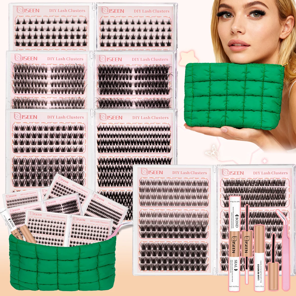DIY Wimpern-Cluster-Set: Gemischte Volumen-C-Curl Falsche Wimpernverlängerungen mit Bond & Seal Wispy Lash Cluster