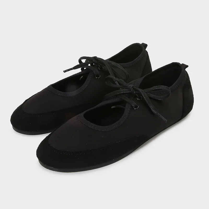 brand-designer-lace-up-black-ballet-flats-round-toe-splicing-comfort-loafers-high-quality-satin-outdoor-lightweight-casual-shoes